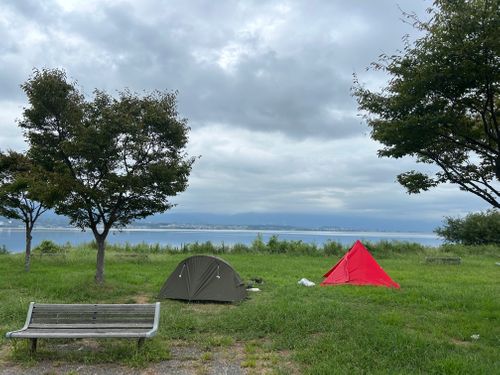 遠征キャンプ Part2     琵琶湖支那2 連泊 湖岸緑地 志那2 ソロキャンプ グループキャンプ フリーサイト Genさんのキャンプブログ CAMPiii（キャンピー） -キャンプ専用SNS キャンプのすべてがここに集まる-