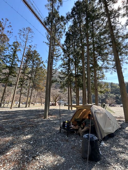 3月キャンプ　橋を渡り橋を渡りつり橋の里 つり橋の里キャンプ場 ソロキャンプ グループキャンプ フリーサイト △kuuga△さんのキャンプブログ CAMPiii（キャンピー） -キャンプ専用SNS キャンプのすべてがここに集まる-