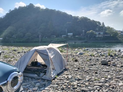 淡水浴(再) 美濃橋 河川敷 ソロキャンプ グループキャンプ フリーサイト たかぽんたさんのキャンプブログ CAMPiii（キャンピー） -キャンプ専用SNS キャンプのすべてがここに集まる-