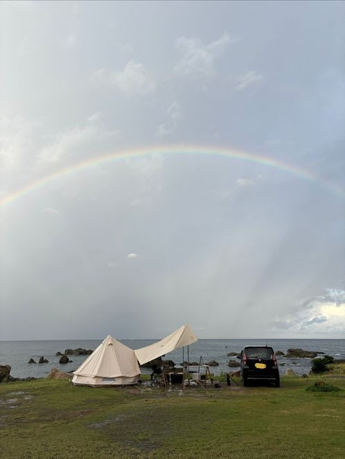 夕日と雷雨と虹と 越前渚オートキャンプ場 グループキャンプ フリーサイト たびおさんのキャンプブログ CAMPiii（キャンピー） -キャンプ専用SNS キャンプのすべてがここに集まる-