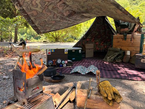 飛行機雲&times;camoⅡ（低空張り） ソロキャンプ フリーサイト Camp 'n'g  Roll♪🏁さんのキャンプブログ CAMPiii（キャンピー） -キャンプ専用SNS キャンプのすべてがここに集まる-